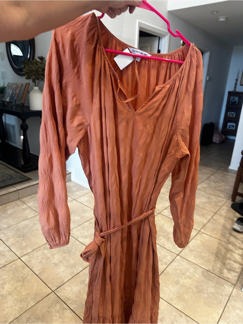Elizabeth and James Rust Orange Long-Sleeve Midi Dress